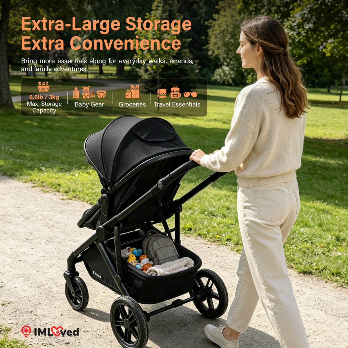 BabyGo stroller extra-large under-seat storage basket