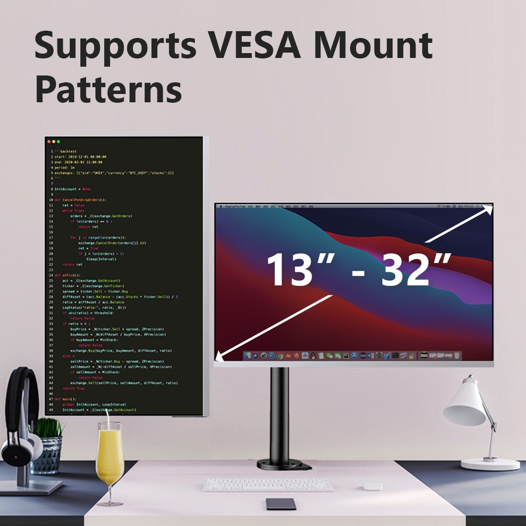 Support de bureau double écran IMGadgets | Compatible avec 2 écrans LCD/LED de 13 à 32 pouces, inclinaison de 5° vers le haut et vers le bas | Rotation à 360° | Supporte jusqu'à 8 kg par bras 