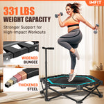 Trampoline de fitness pliable IMFIT 107 cm (42 po) | Capacité de charge : 150 kg (331 lb) | Rebond ultra-silencieux | Guidon réglable sur 3 niveaux | Conception pliable compacte | Exercice cardio complet à faible impact | Montage facile 