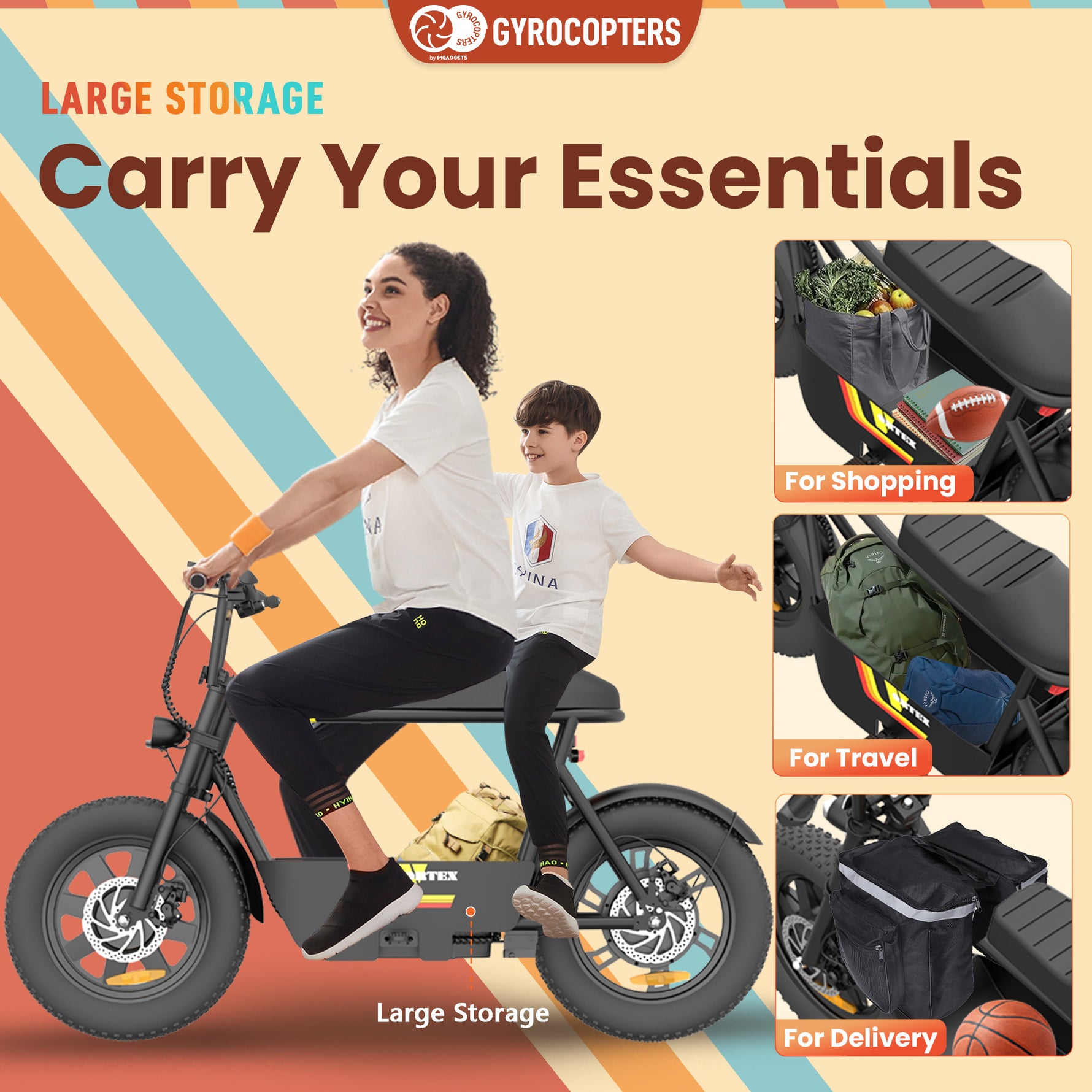 Gyrocopters Vortex Electric Bike - UL 2272 Safe with Storage