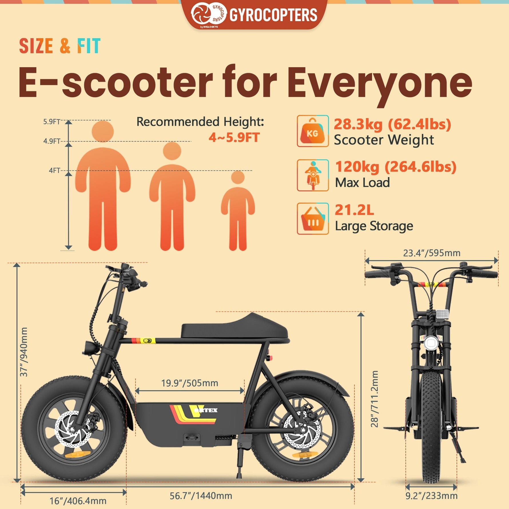 Gyrocopters Vortex Electric Bike - UL 2272 Safe with Storage