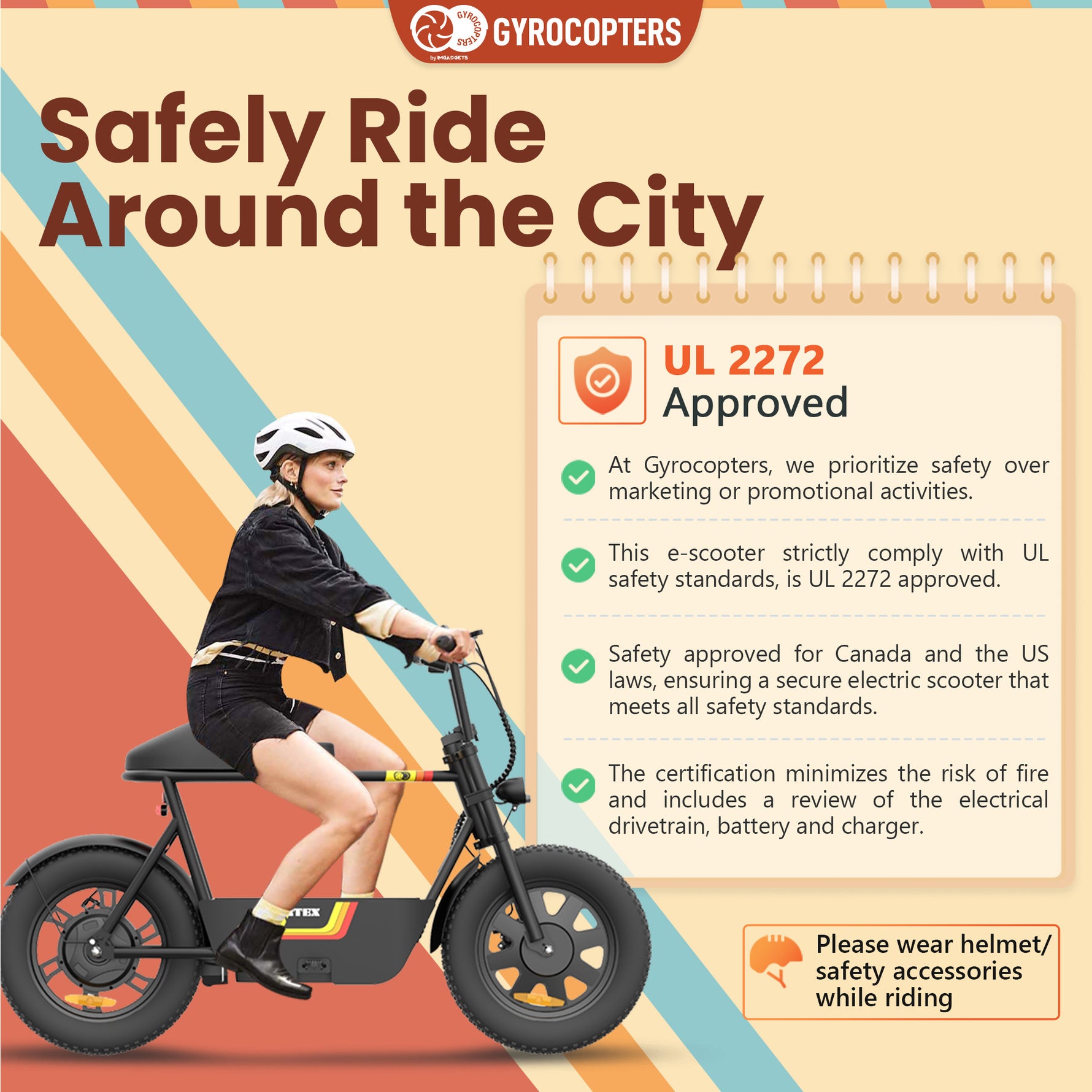 Gyrocopters Vortex Electric Bike - UL 2272 Safe with Storage