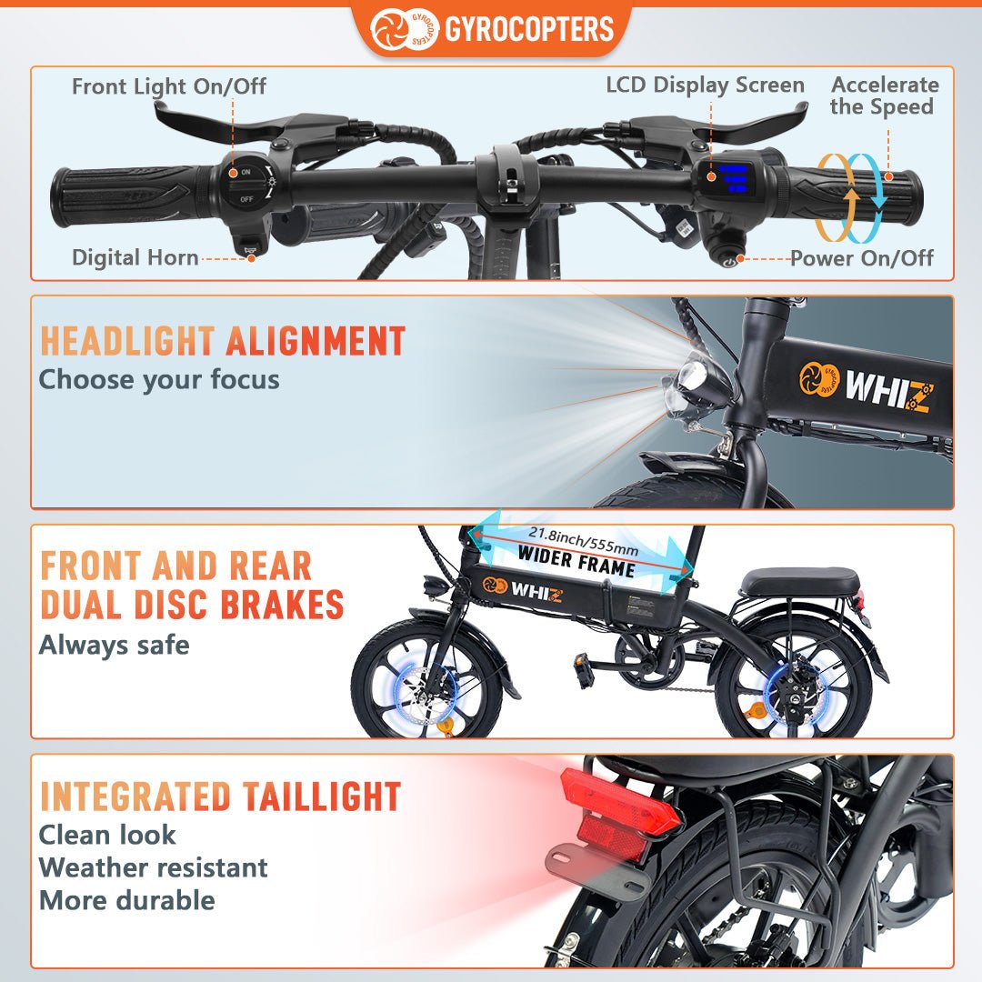 Re-Certified Gyrocopters Whiz Foldable Electric Bike - 67 km Range