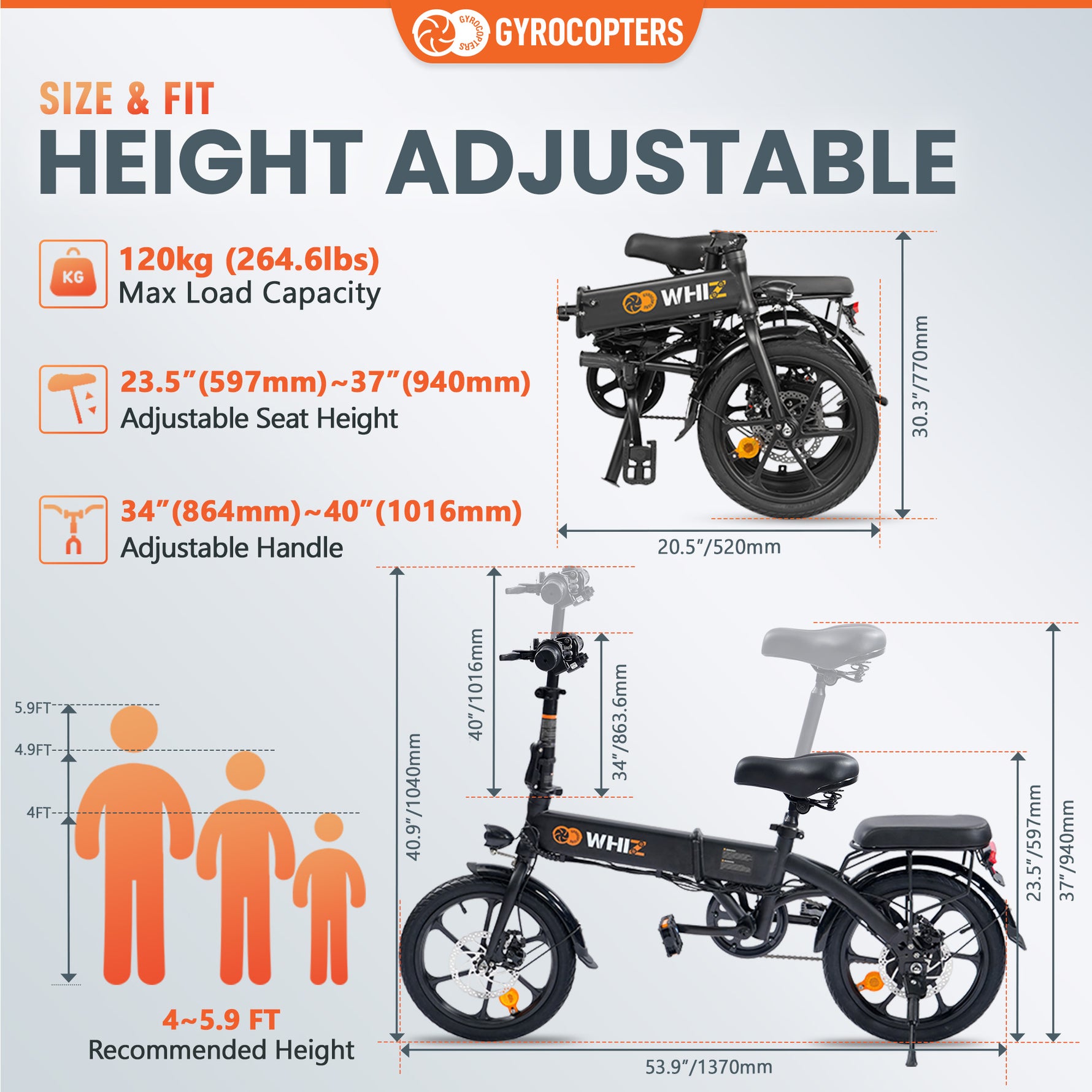 Re-Certified Gyrocopters Whiz Foldable Electric Bike - 67 km Range