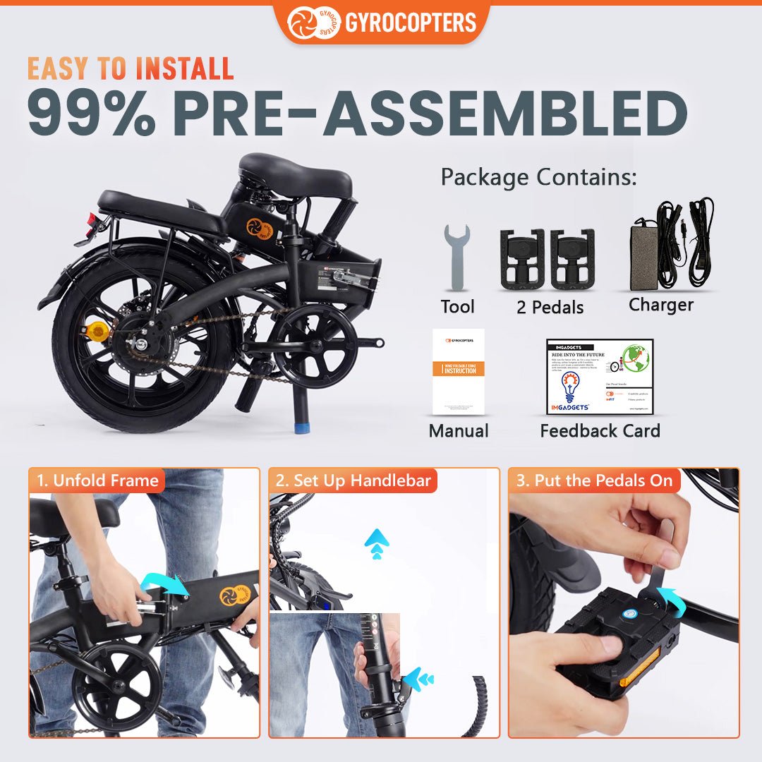 Re-Certified Gyrocopters Whiz Foldable Electric Bike - 67 km Range