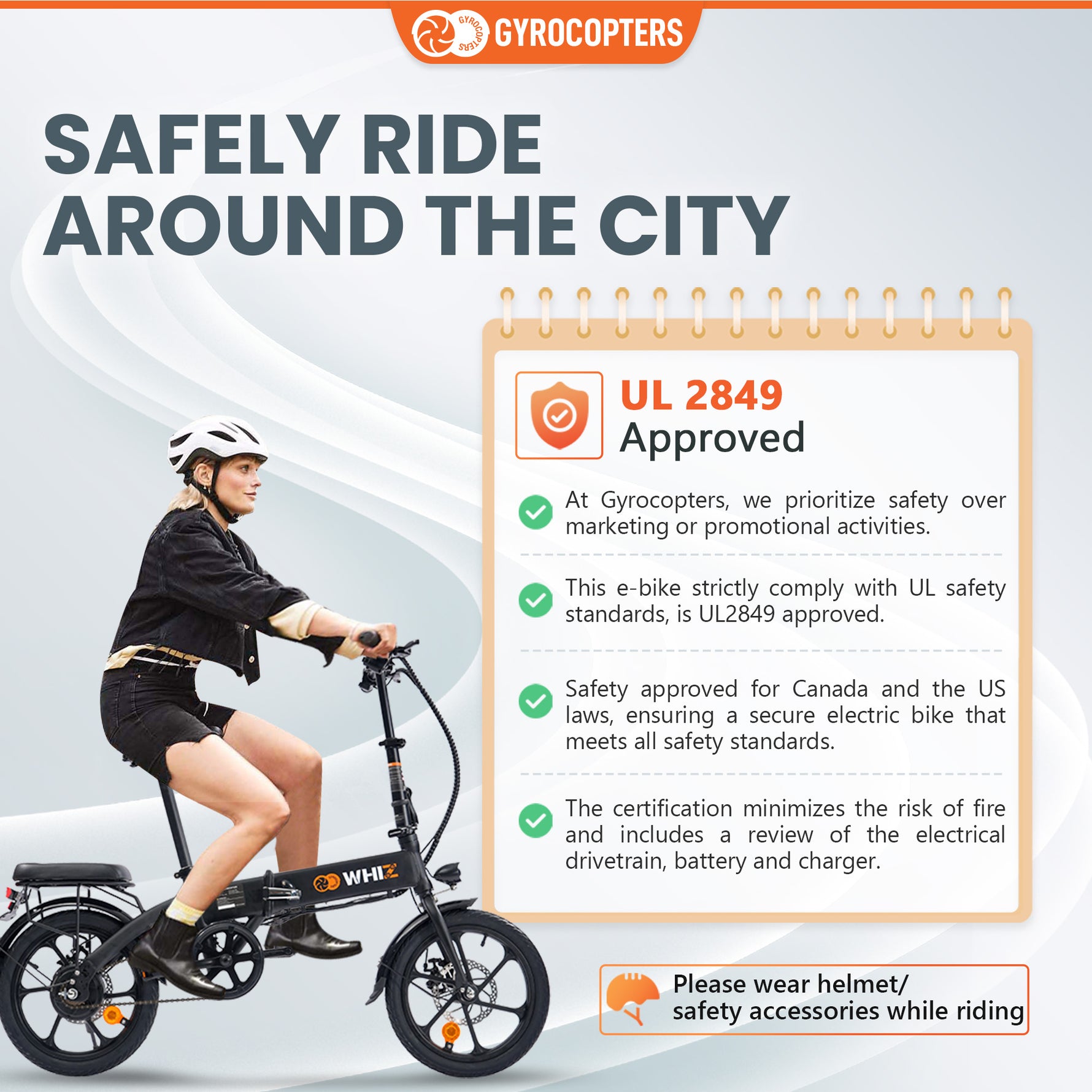 Re-Certified Gyrocopters Whiz Foldable Electric Bike - 67 km Range