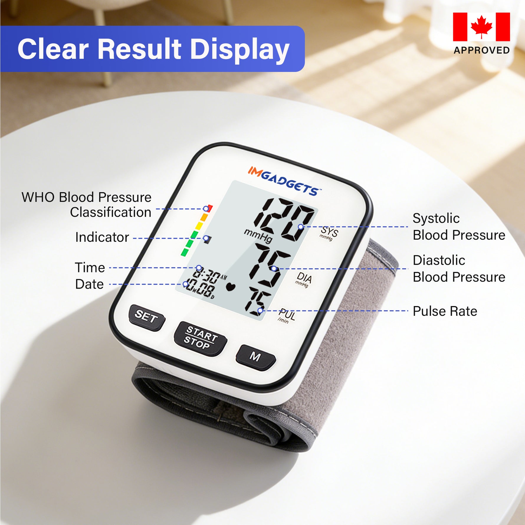 IMGadgets Blood Pressure Monitor (Wrist) - Large HD Backlit Display for Home / Travel