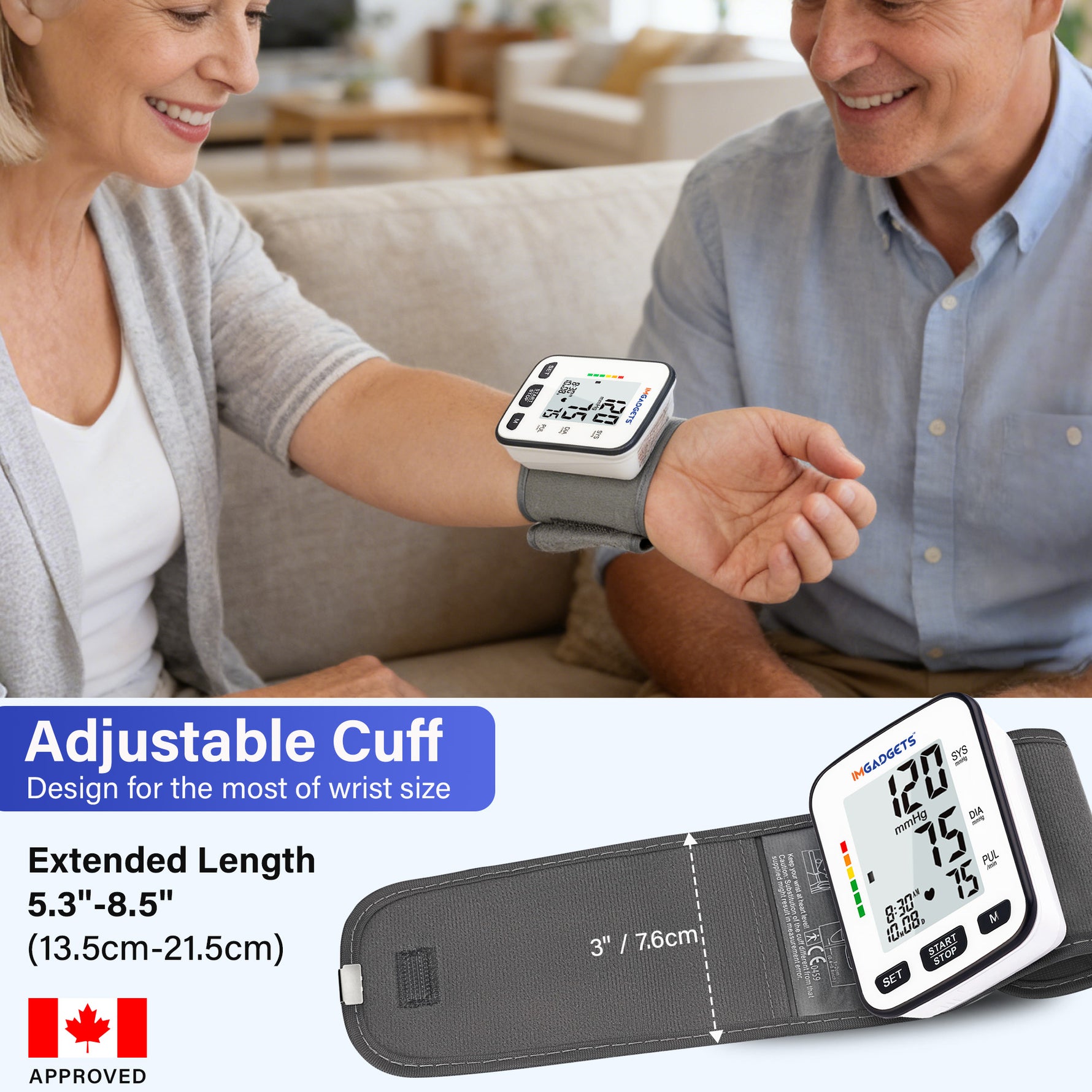 IMGadgets Blood Pressure Monitor (Wrist) - Large HD Backlit Display for Home / Travel