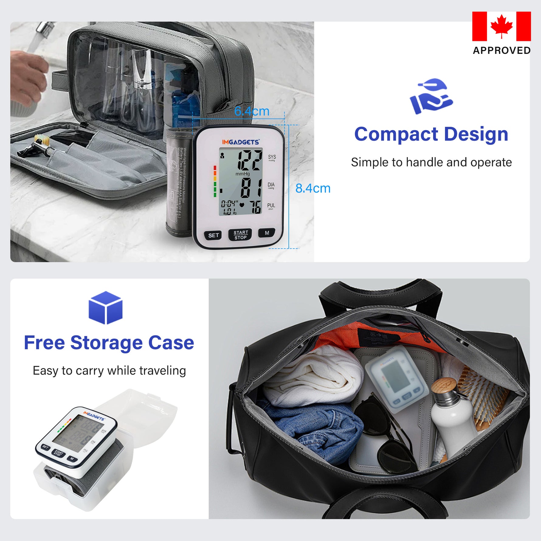 IMGadgets Blood Pressure Monitor (Wrist) - Large HD Backlit Display for Home / Travel