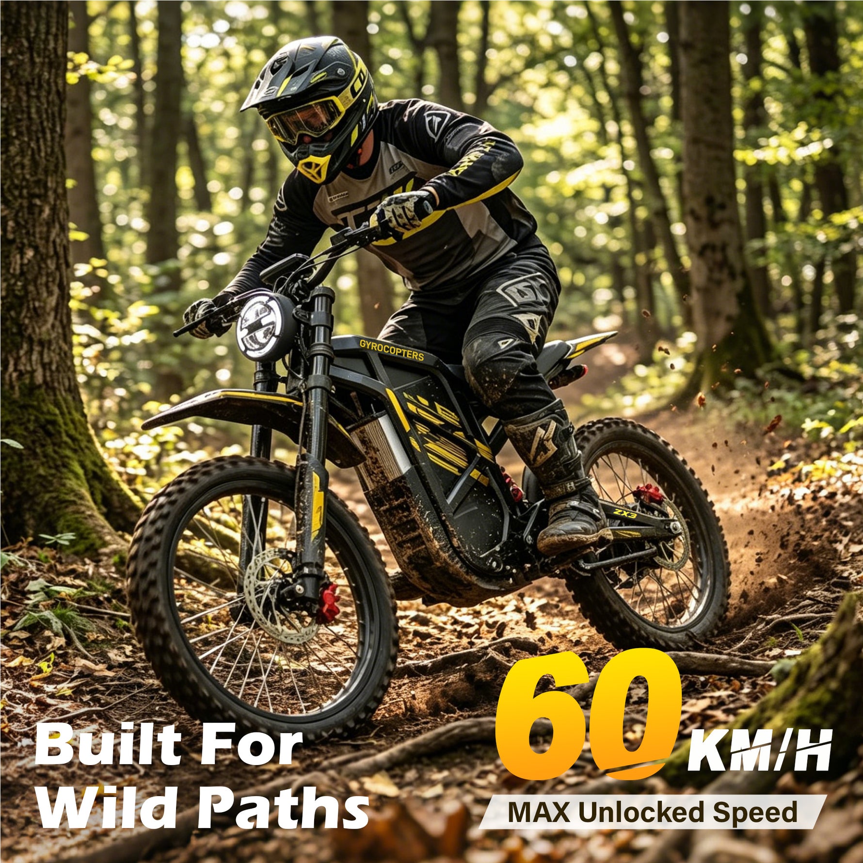 Gyrocopters ZX3 Electric Dirt Bike - 2800W Peak Power, 60 Km/h Max Speed
