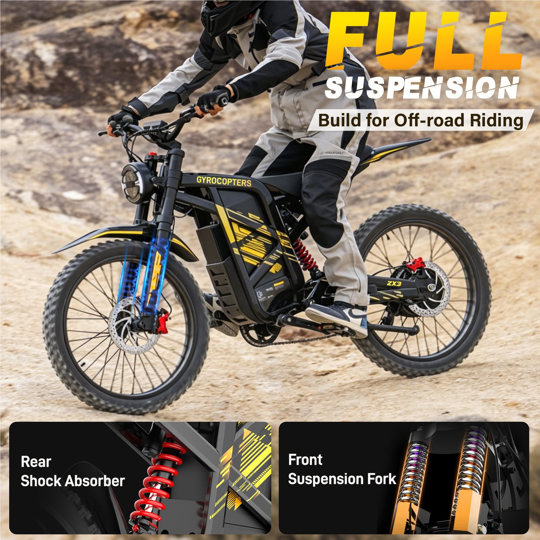 Gyrocopters ZX3 Electric Dirt Bike - 2800W Peak Power, 60 Km/h Max Speed