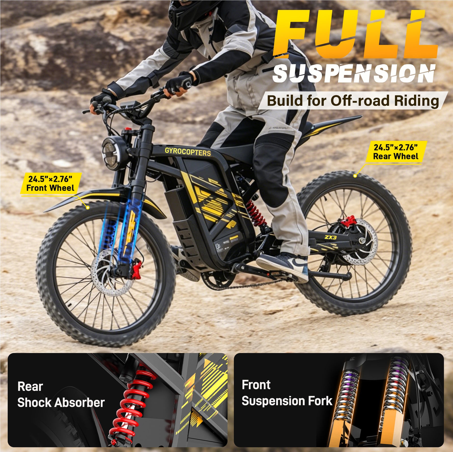 Gyrocopters ZX3 Electric Dirt Bike - 2800W Peak Power, 60 Km/h Max Speed