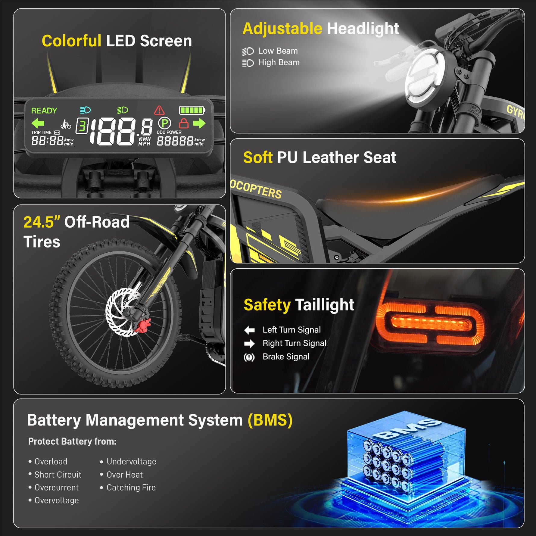 Gyrocopters ZX3 Electric Dirt Bike - 2800W Peak Power, 60 Km/h Max Speed