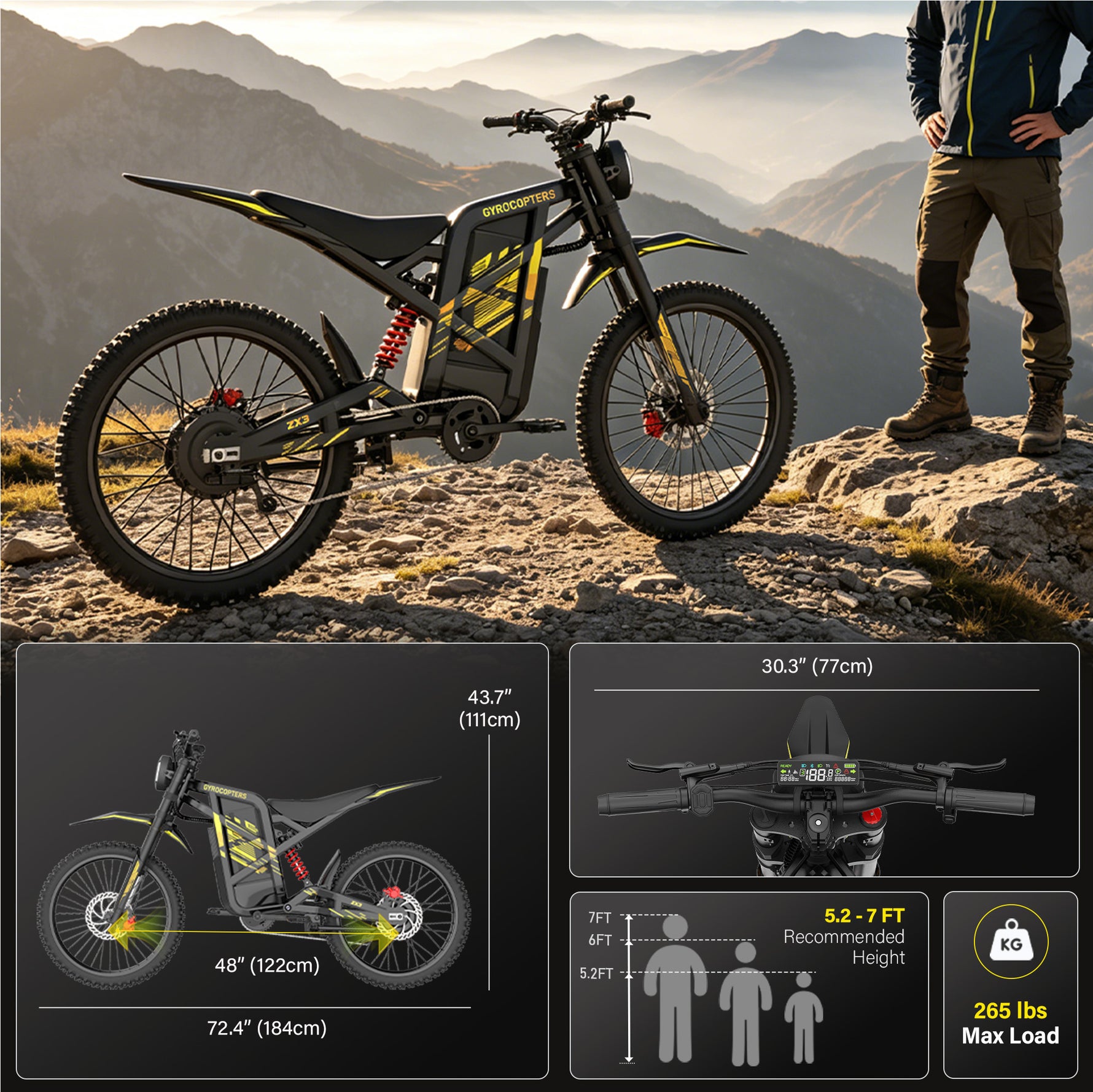 Gyrocopters ZX3 Electric Dirt Bike - 2800W Peak Power, 60 Km/h Max Speed