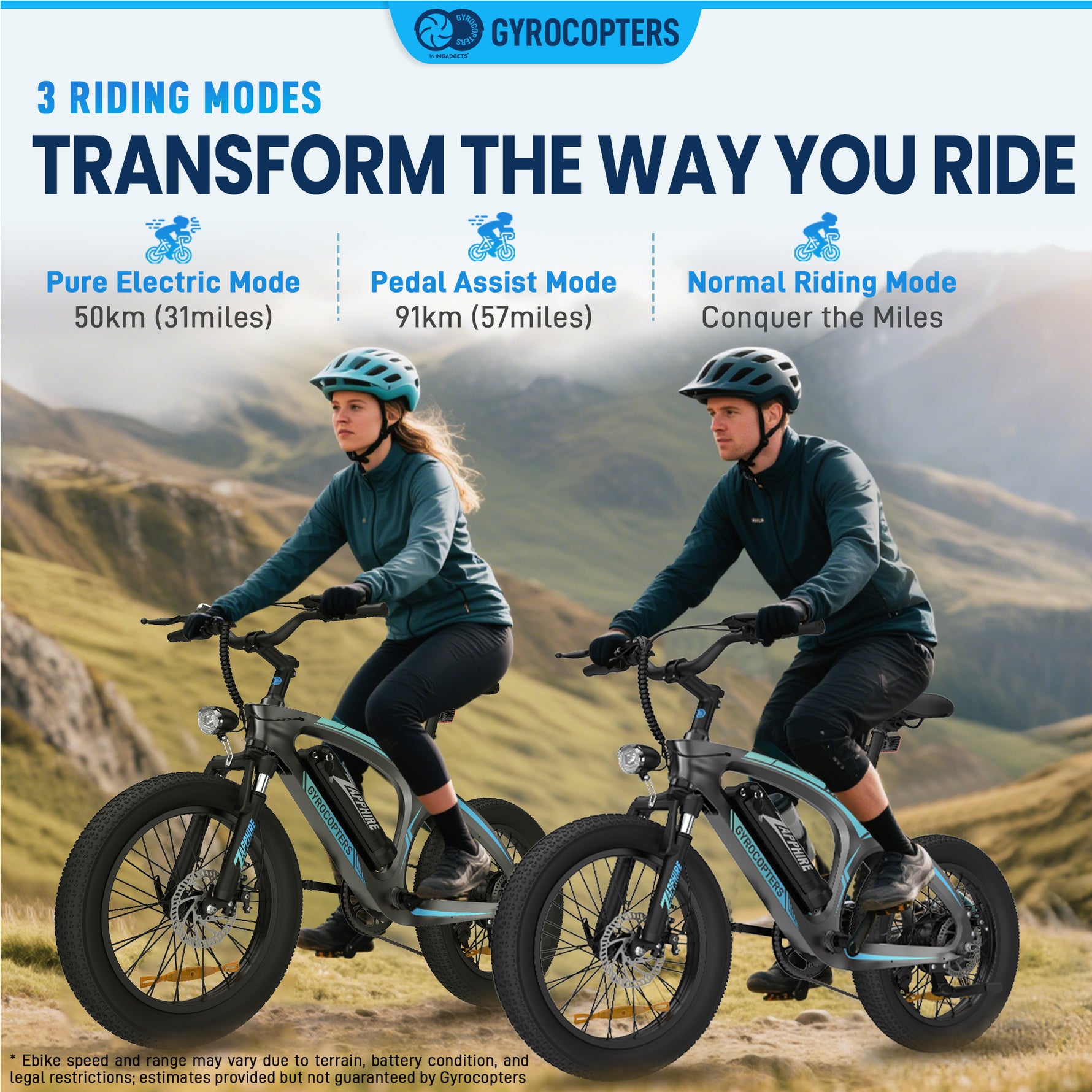 Gyrocopters Zapphire Mountain Electric Bike - UL 2849 Safety Certified