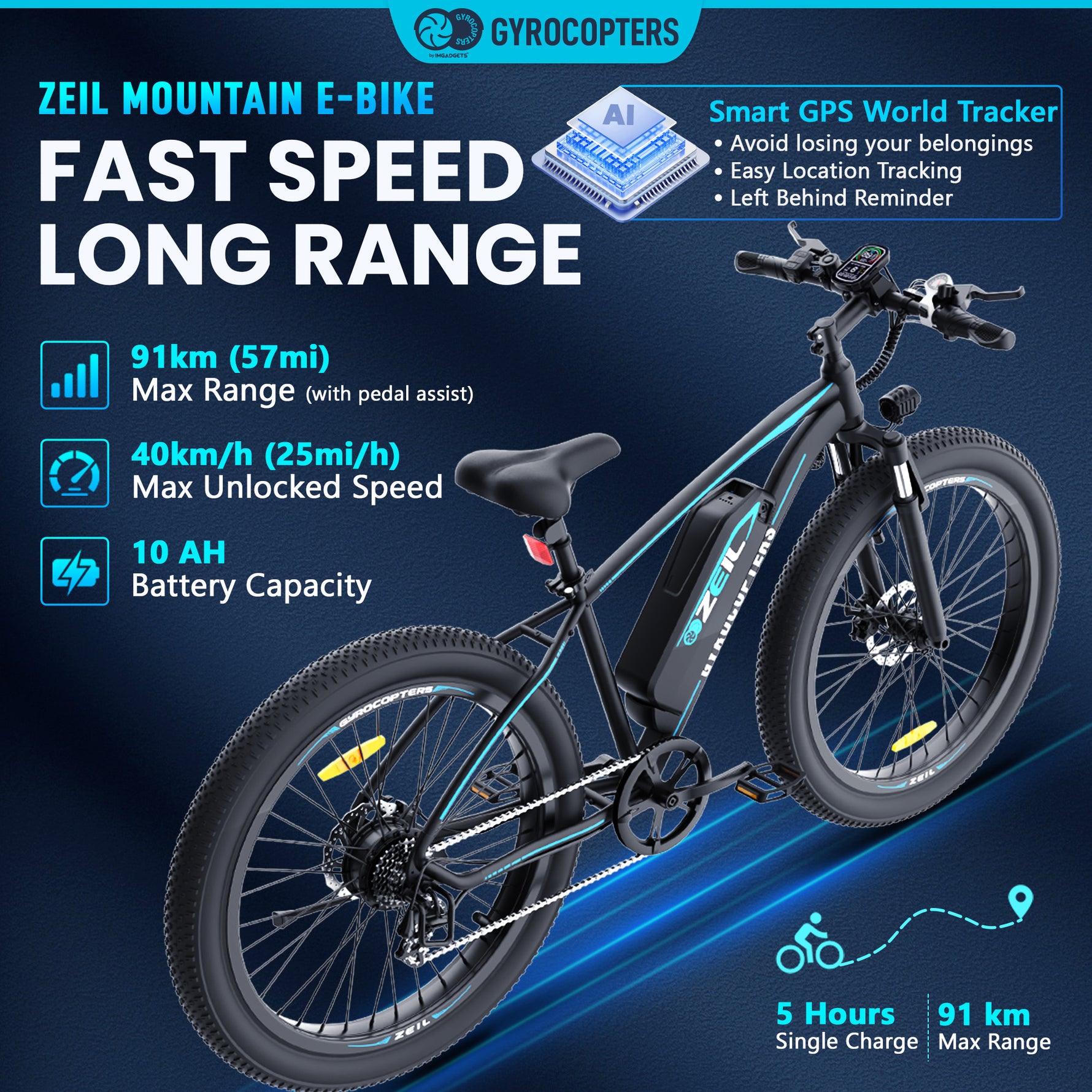 Gyrocopters Zeil Mountain E-Bike - 826W Peak Motor
