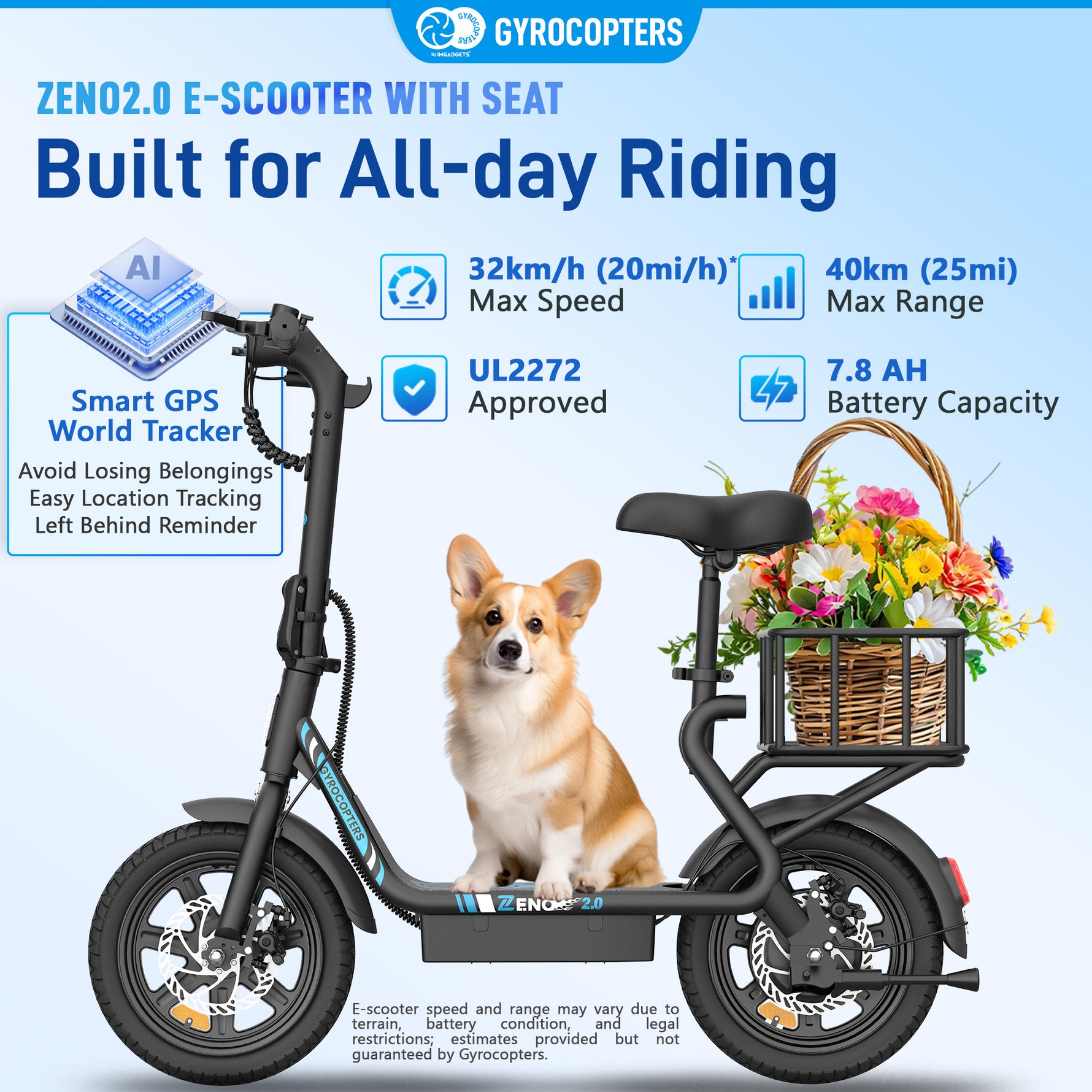 Gyrocopters Zeno 2.0 Electric Scooter - 40 km Range