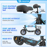 Trottinette électrique Gyrocopters Zeno | Moteur de 500 W (puissance maximale) | Vitesse de 25 km/h | Certification de sécurité UL2272 | Autonomie de 25 km | Siège à suspension | GPS | Régulateur de vitesse | Pliage rapide | Grand panier 