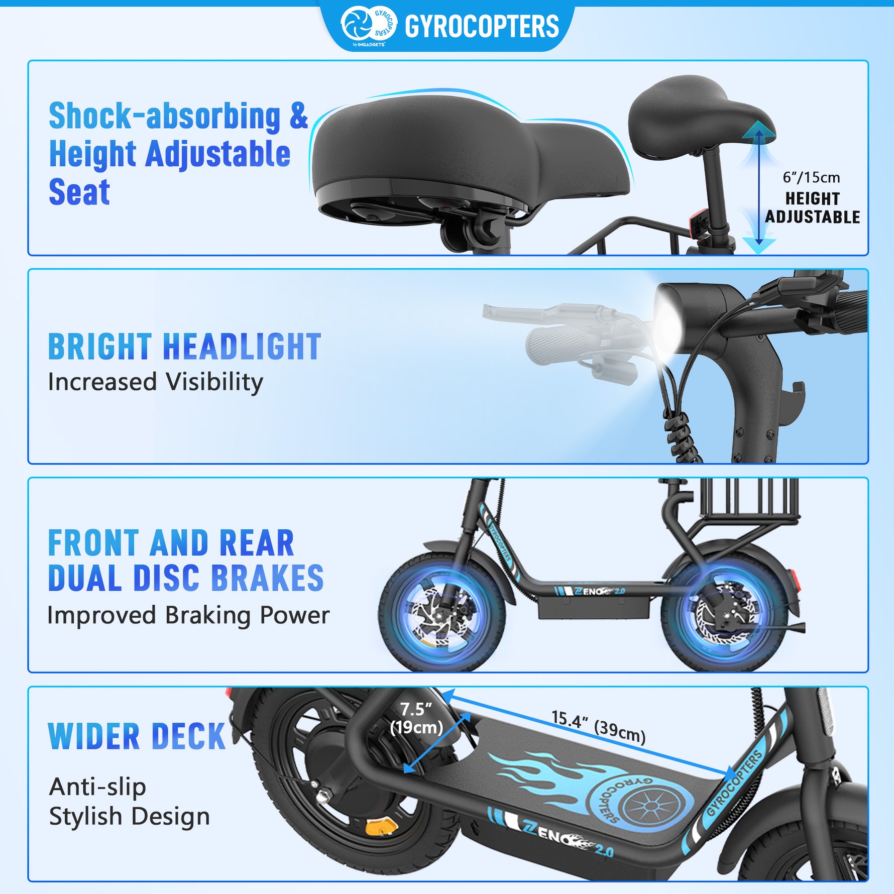 Gyrocopters Zeno 2.0 Electric Scooter - 40 km Range