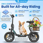 Trottinette électrique Gyrocopters Zeno | Moteur de 500 W (puissance maximale) | Vitesse de 25 km/h | Certification de sécurité UL2272 | Autonomie de 25 km | Siège à suspension | GPS | Régulateur de vitesse | Pliage rapide | Grand panier 