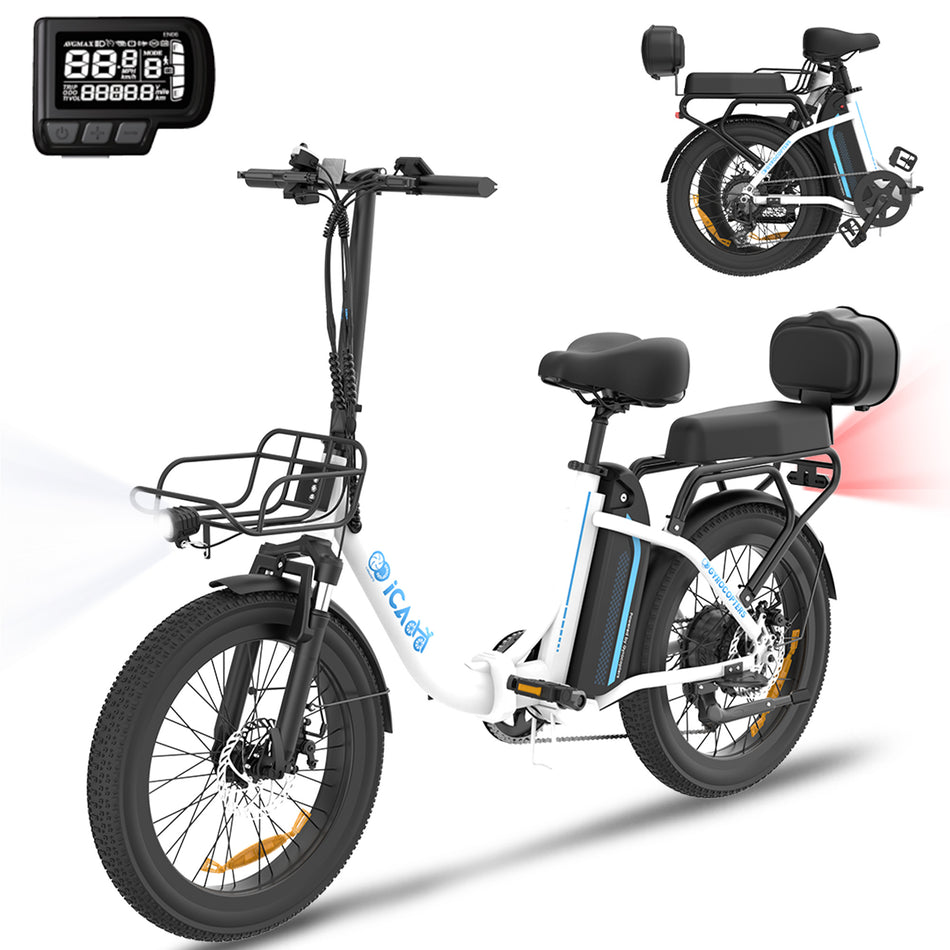 Re-Certified Gyrocopters iCaddy Foldable Electric Bike | UL 2849 | 650W Peak Brushless DC Motor | 15.6 Ah Battery | Up to 125 km PAS Range | Speed Up to 40 km/h | Cushioned Seat & Backrest | Front Basket | LED Display | Foldable Design