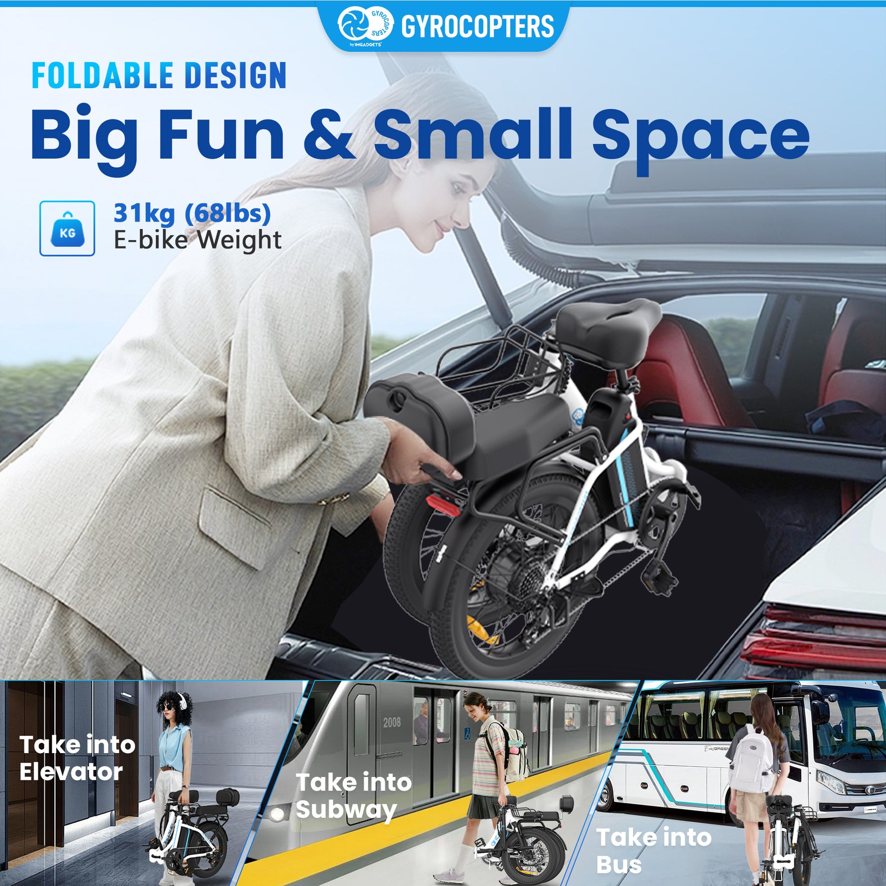 Gyrocopters iCaddy Foldable Electric Bike - 125 km PAS Range