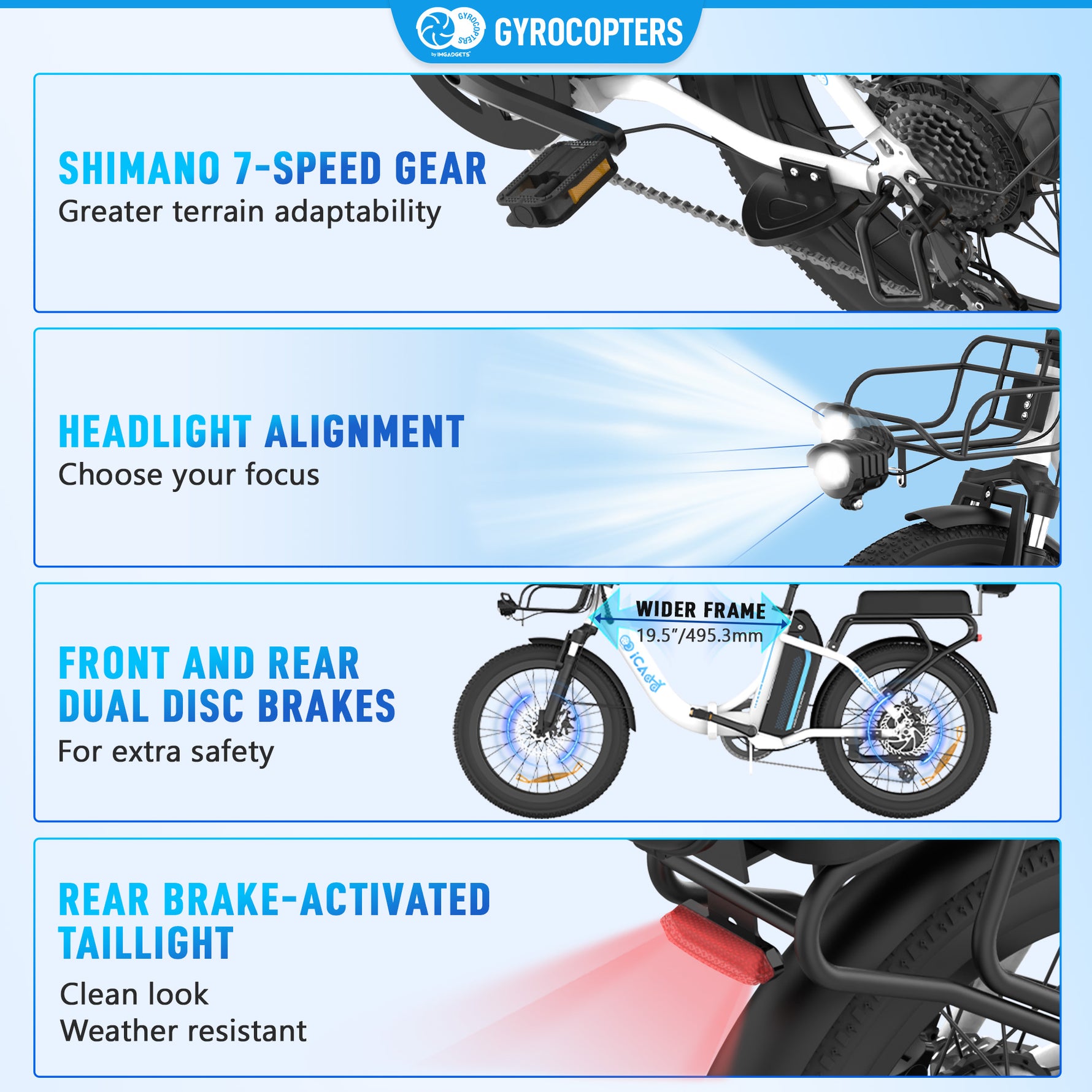 Gyrocopters iCaddy Foldable Electric Bike - 125 km PAS Range