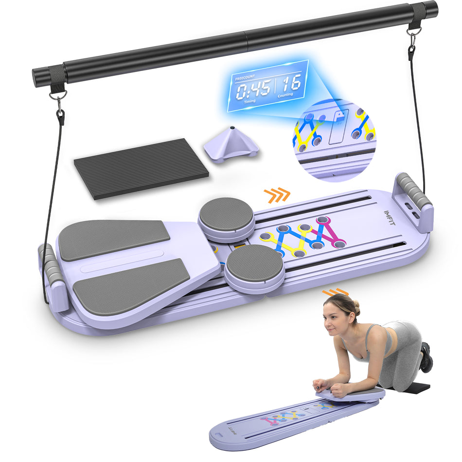 IMFIT Pilates Reformer Board for Home (With Handlebar) | Multi-Functional Foldable Pilates Reformer | Full Body Low-Impact Workout Equipment | Core Strength Training, Balance & Flexibility | Resistance Bands, Pilates Bar & Pulley System