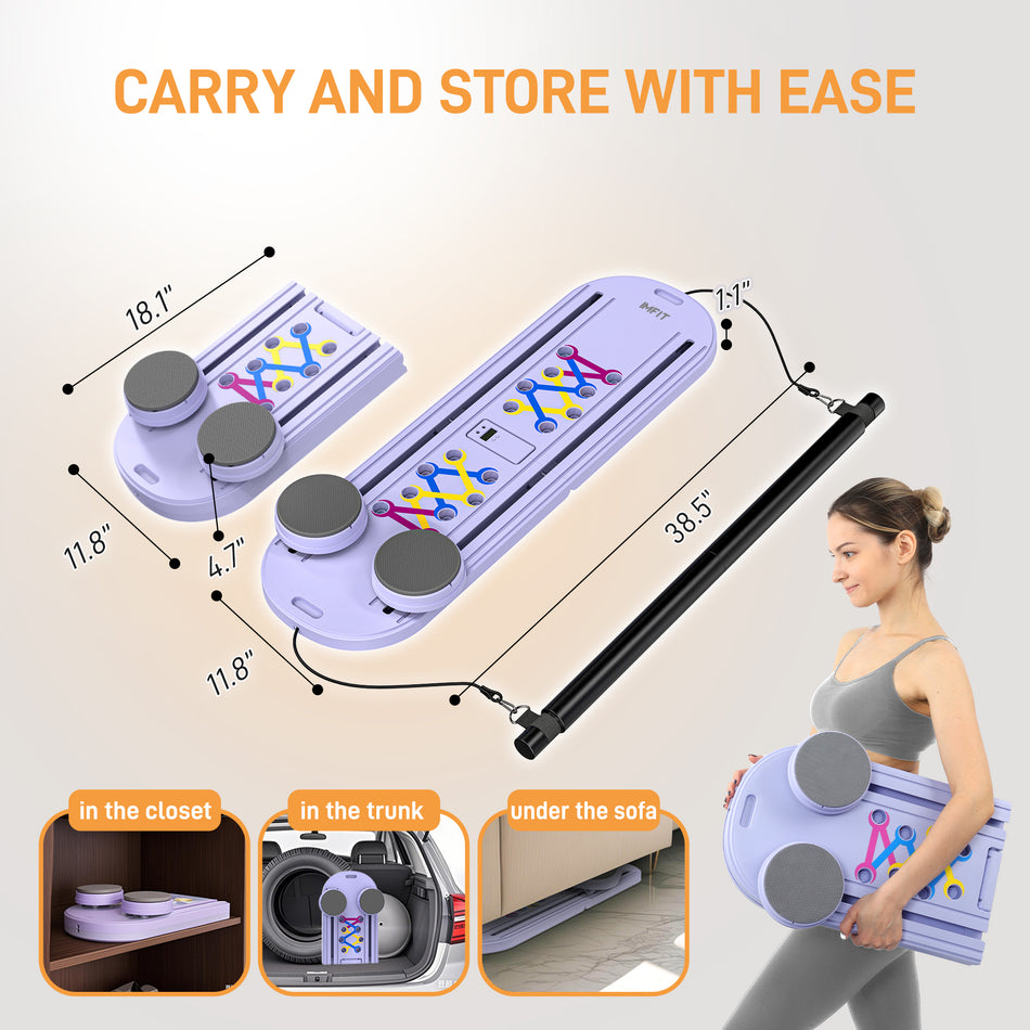 IMFIT Pilates Reformer Board for Home (With Handlebar) | Multi-Functional Foldable Pilates Reformer | Full Body Low-Impact Workout Equipment | Core Strength Training, Balance & Flexibility | Resistance Bands, Pilates Bar & Pulley System