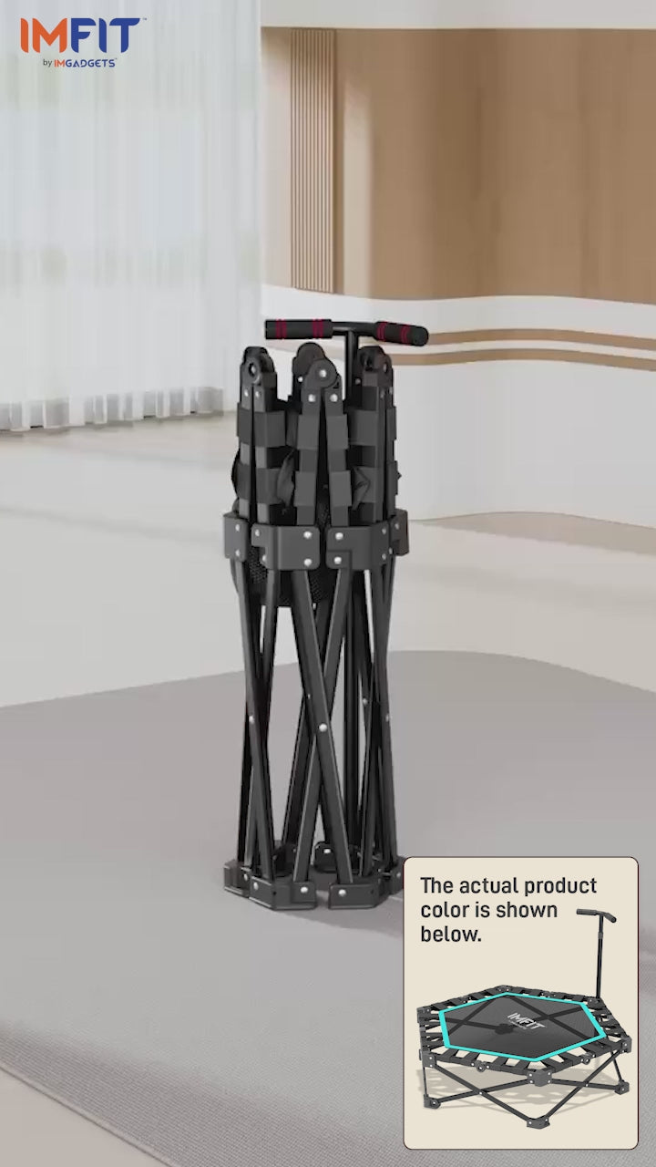 Trampoline de fitness pliable IMFIT 107 cm (42 po) | Capacité de charge : 150 kg (331 lb) | Rebond ultra-silencieux | Guidon réglable sur 3 niveaux | Conception pliable compacte | Exercice cardio complet à faible impact | Montage facile 