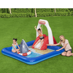 Piscine gonflable avec tour de surveillance pour enfants | Toboggan aquatique amovible et arroseur | Coussin de réception et sac de frappe flottant en forme de requin | 2,3 m x 2 m x 1,3 m