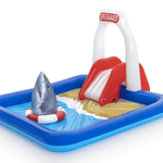 Piscine gonflable avec tour de surveillance pour enfants | Toboggan aquatique amovible et arroseur | Coussin de réception et sac de frappe flottant en forme de requin | 2,3 m x 2 m x 1,3 m