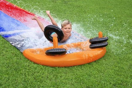 H2OGO! Splashy Speedway 16ft Double Water Slide For All Ages, water slide, inflatable water slides, all ages water slide, speedway water slide, H2O2O! water slide, outdoor water slide, water slide for kids, portable water slide