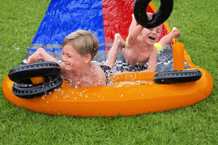H2OGO! Splashy Speedway 16ft Double Water Slide For All Ages, water slide, inflatable water slides, all ages water slide, speedway water slide, H2O2O! water slide, outdoor water slide, water slide for kids, portable water slide