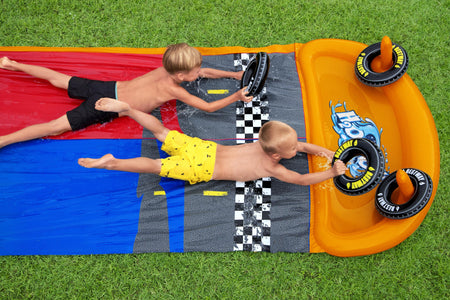 H2OGO! Splashy Speedway 16ft Double Water Slide For All Ages, water slide, inflatable water slides, all ages water slide, speedway water slide, H2O2O! water slide, outdoor water slide, water slide for kids, portable water slide