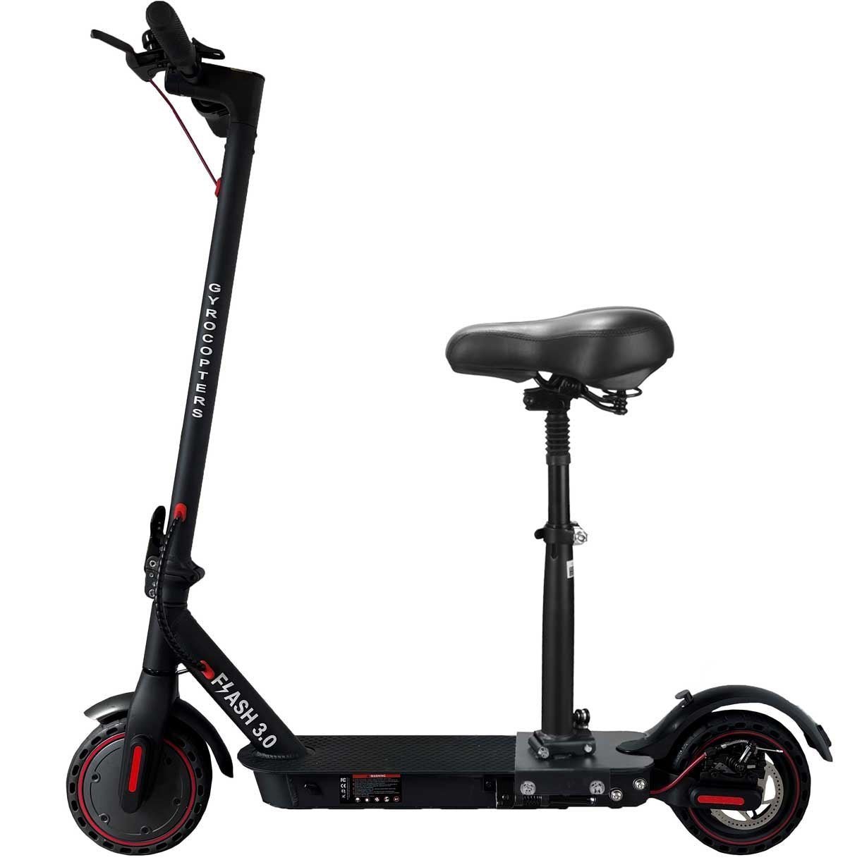 Trottinette électrique portable Gyrocopters Flash 3.0 reconditionnée, avec double suspension arrière, pneus increvables, batterie robuste 37 V/7500 mAh, puissant moteur sans balais de 350 W, régulateur de vitesse et pliable. Vitesse maximale : 25 km/h. 