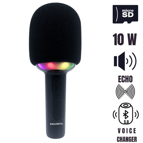 IMGadgets Karaoke Microphone for Kids and Adults| LED lights | Bluetooth and in-built Speaker| Rechargeable Battery | Recording and Voice changing Feature