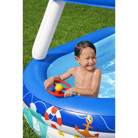 Bestway H2OGO! Sea Captain Family Pool with UV Sunshade, Bestway H2OGO! pool, inflatable kiddie pool, small backyard pool for kids, sea captain inflatable swimming pool, inflatable above ground swimming pool