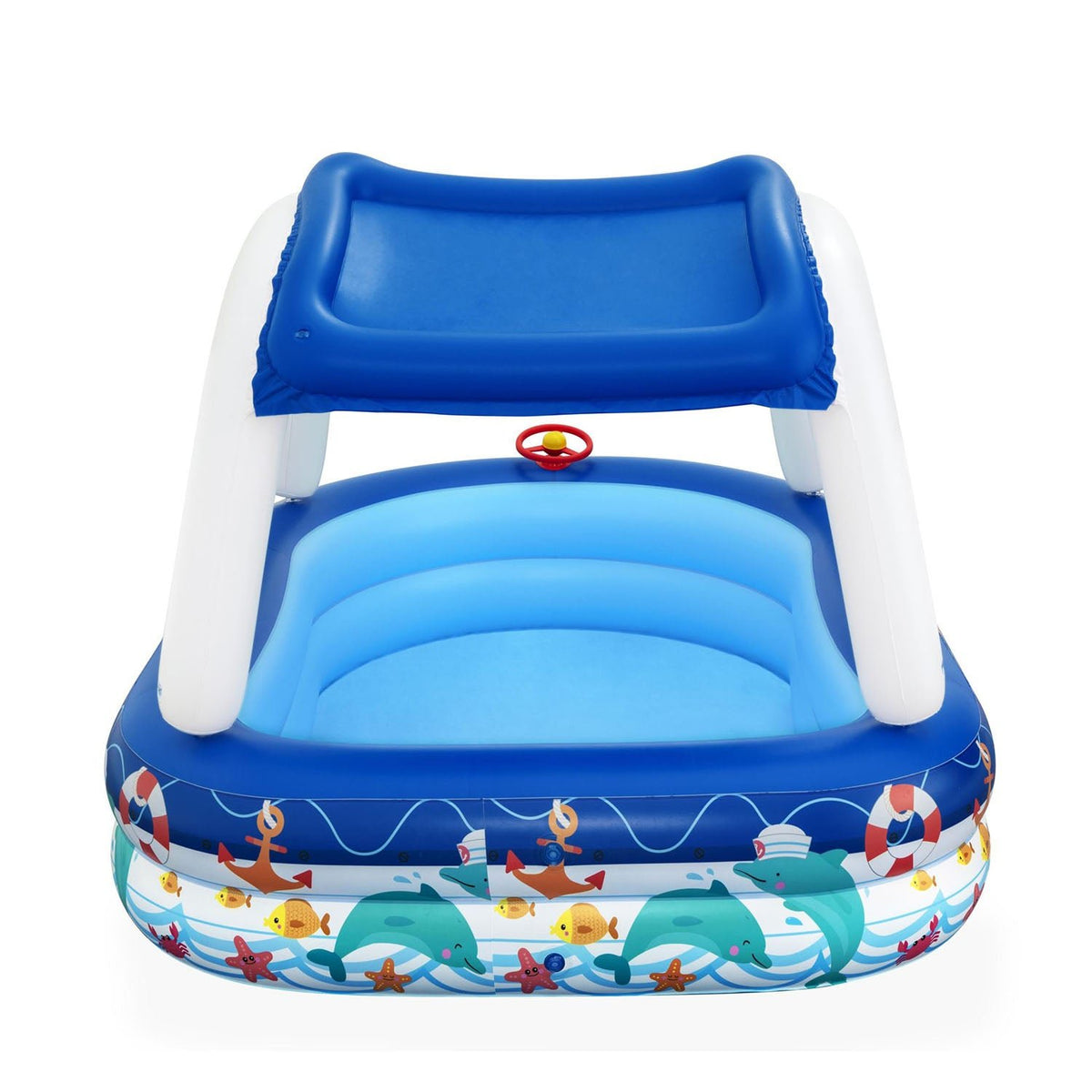 Bestway H2OGO! Sea Captain Family Pool with UV Sunshade, Bestway H2OGO! pool, inflatable kiddie pool, small backyard pool for kids, sea captain inflatable swimming pool, inflatable above ground swimming pool