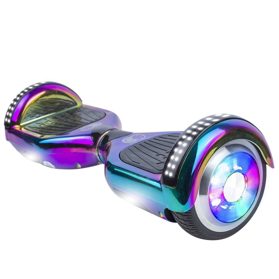 Gyrocopters PRO 4.0 Hoverboard - UL 2272 Certified with Bluetooth, LED wheels, APP,  No Fall Technology, Top and Front lights (Chrome Rainbow)
