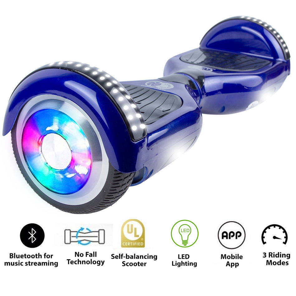 Gyrocopters PRO 4.0 Hoverboard - UL 2272 Certified with Bluetooth, LED wheels, APP,  No Fall Technology, Top and Front lights (Blue)