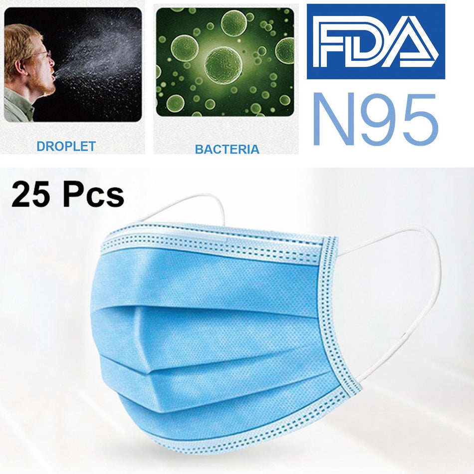 FDA Approved 3-Ply Surgical Disposable Ear loop Sterile Anti-Pollution Face Mask- 25 Pck (WS)